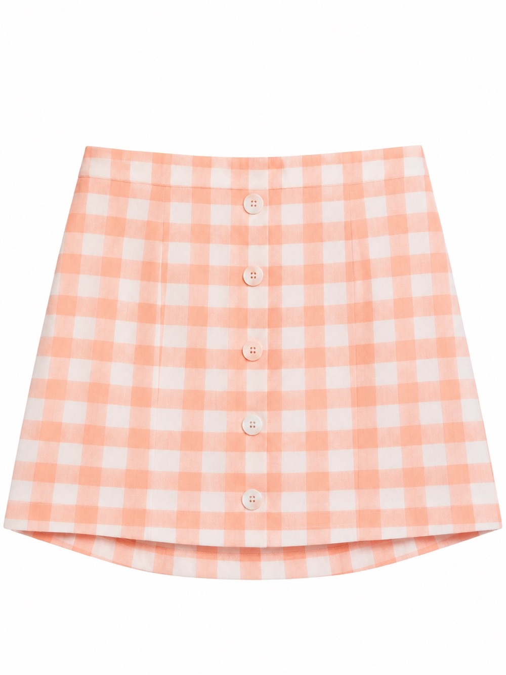 NWT French Connection Peach & White Gingham Button-Front Mini Skirt